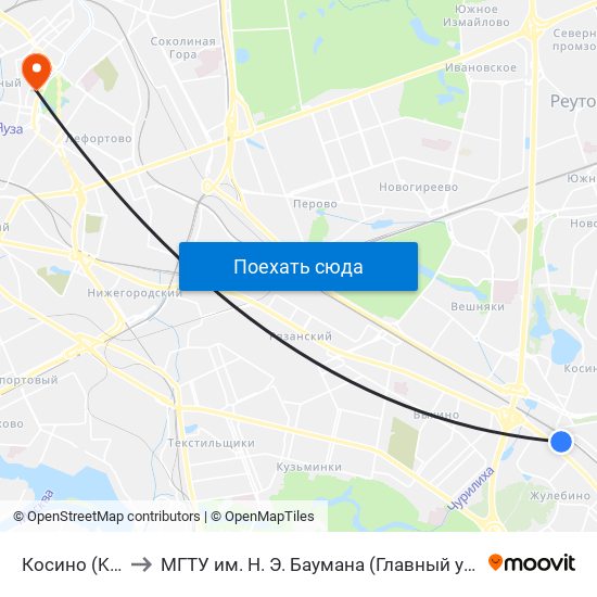 Косино (Kosino) to МГТУ им. Н. Э. Баумана (Главный учебный корпус) map