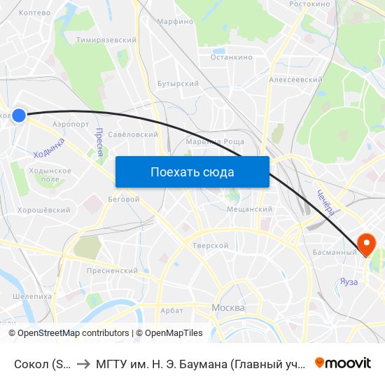 Сокол (Sokol) to МГТУ им. Н. Э. Баумана (Главный учебный корпус) map