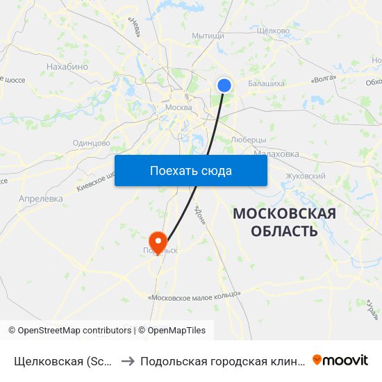 Щелковская (Schelkovskaya) to Подольская городская клиническая больница map