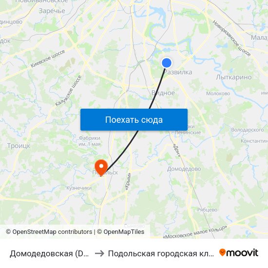 Домодедовская (Domodedovskaya) to Подольская городская клиническая больница map
