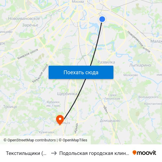 Текстильщики (Tekstilschiki) to Подольская городская клиническая больница map