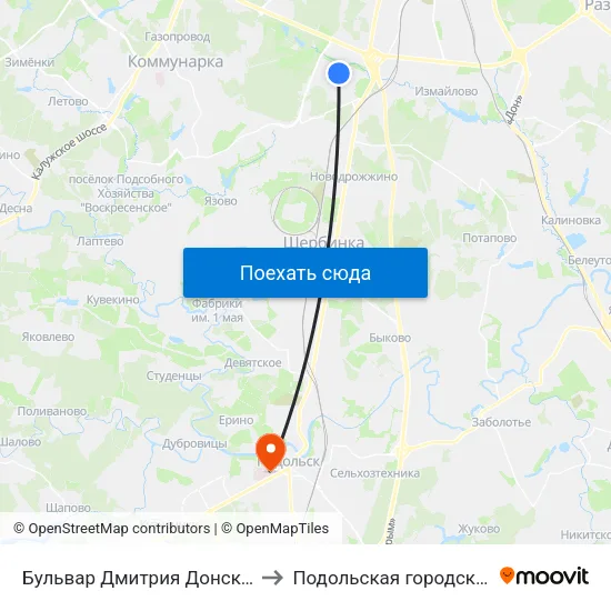 Бульвар Дмитрия Донского (Bulvar Dmitriya Donskogo) to Подольская городская клиническая больница map