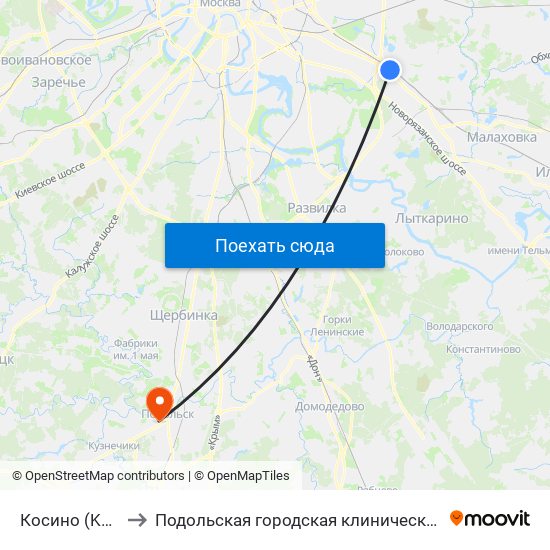 Косино (Kosino) to Подольская городская клиническая больница map