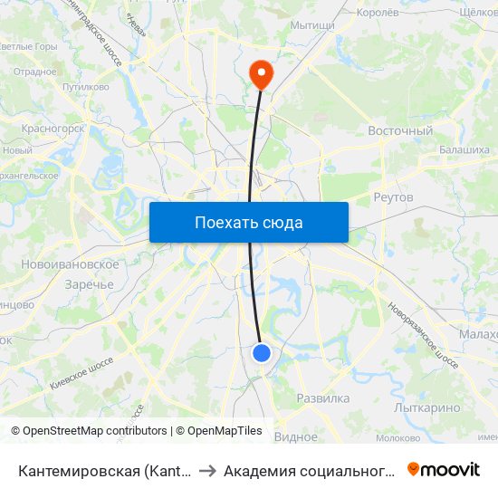 Кантемировская (Kantemirovskaya) to Академия социального управления map