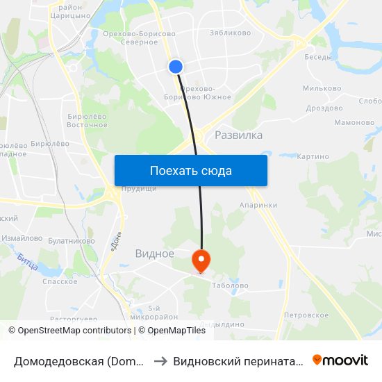 Домодедовская (Domodedovskaya) to Видновский перинатальный центр map