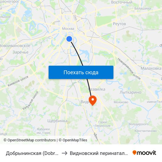 Добрынинская (Dobryninskaya) to Видновский перинатальный центр map