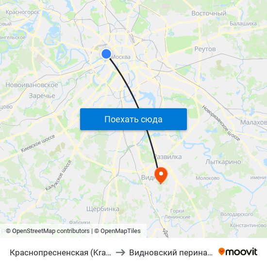 Краснопресненская (Krasnopresnenskaya) to Видновский перинатальный центр map