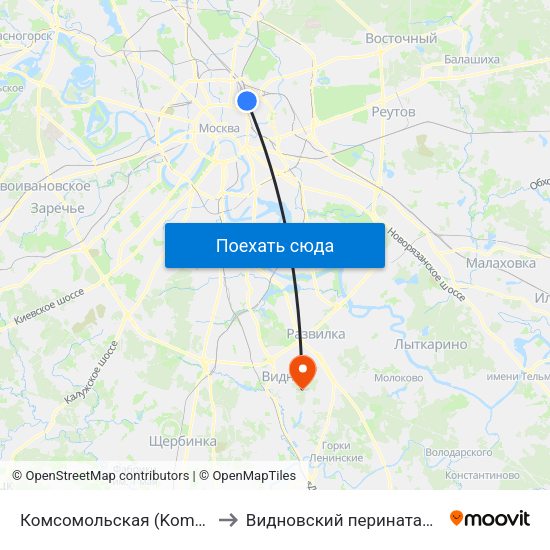 Комсомольская (Komsomolskaya) to Видновский перинатальный центр map
