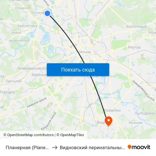 Планерная (Planernaya) to Видновский перинатальный центр map