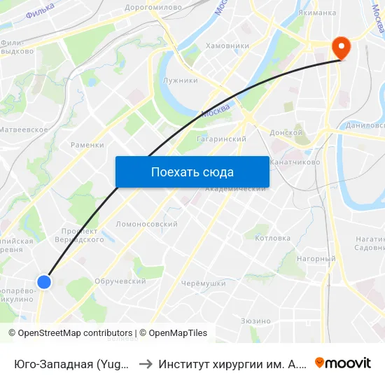 Юго-Западная (Yugo-Zapadnaya) to Институт хирургии им. А.В.Вишневского map