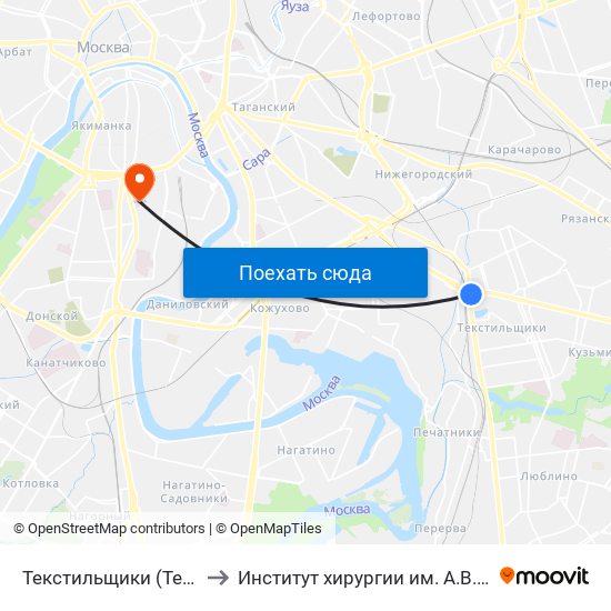 Текстильщики (Tekstilschiki) to Институт хирургии им. А.В.Вишневского map