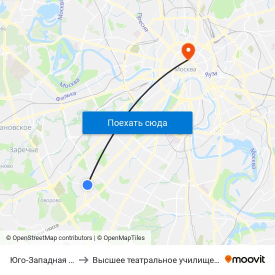 Юго-Западная (Yugo-Zapadnaya) to Высшее театральное училище (институт) имени М. С. Щепкина map