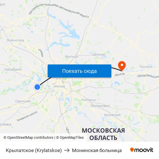 Крылатское (Krylatskoe) to Монинская больница map