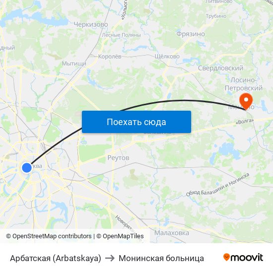Арбатская (Arbatskaya) to Монинская больница map