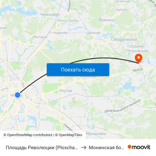 Площадь Революции (Ploschad Revolyutsii) to Монинская больница map