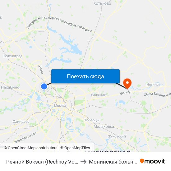 Речной Вокзал (Rechnoy Vokzal) to Монинская больница map