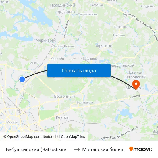 Бабушкинская (Babushkinskaya) to Монинская больница map