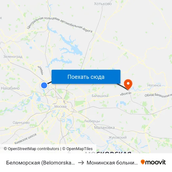 Беломорская (Belomorskaya) to Монинская больница map