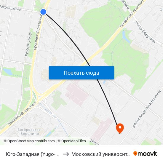 Юго-Западная (Yugo-Zapadnaya) to Московский университет МВД РФ map