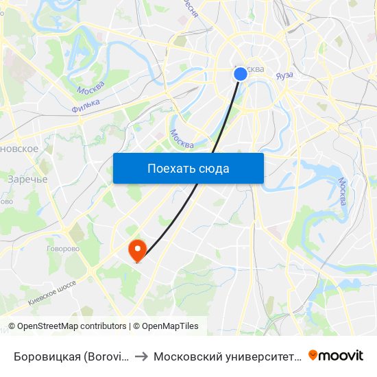 Боровицкая (Borovitskaya) to Московский университет МВД РФ map