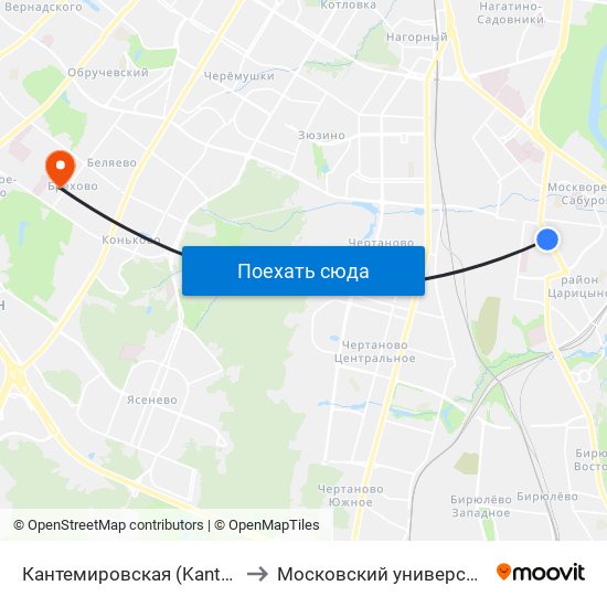 Кантемировская (Kantemirovskaya) to Московский университет МВД РФ map