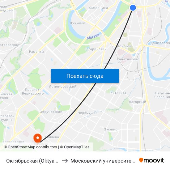 Октябрьская (Oktyabrskaya) to Московский университет МВД РФ map
