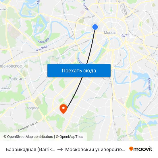 Баррикадная (Barrikadnaya) to Московский университет МВД РФ map
