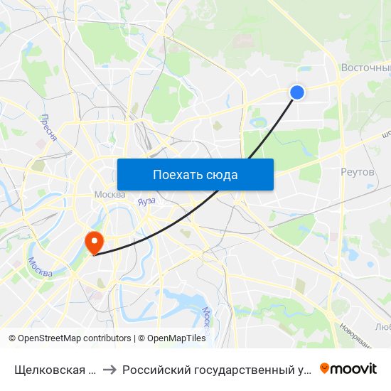 Щелковская (Schelkovskaya) to Российский государственный университет имени А. Н. Косыгина map