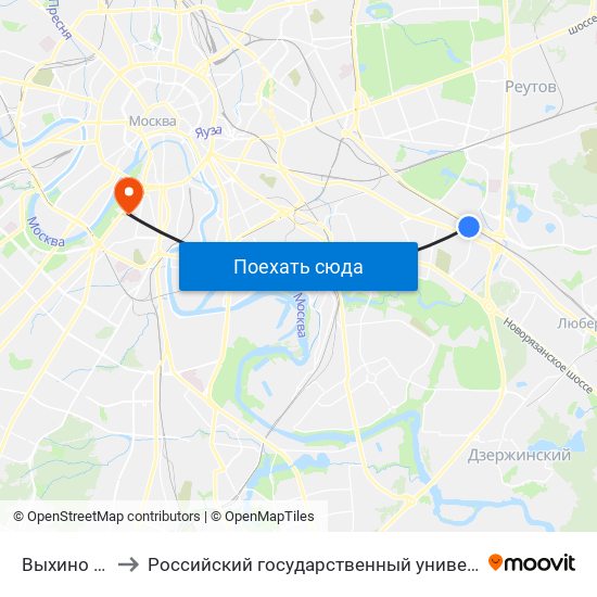 Выхино (Vykhino) to Российский государственный университет имени А. Н. Косыгина map