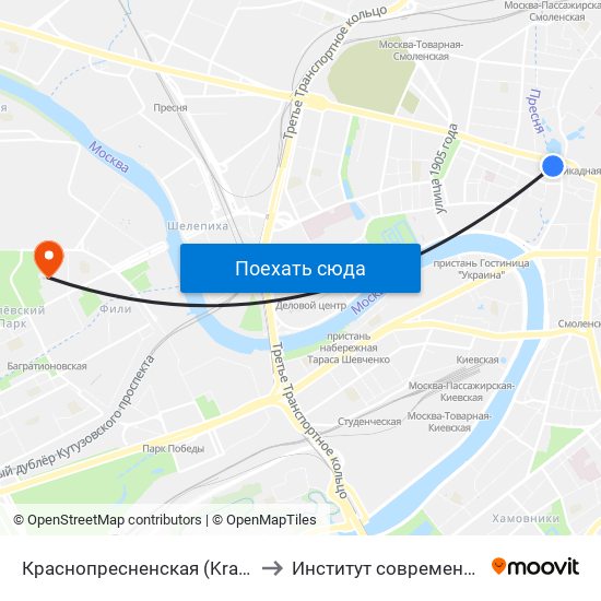 Краснопресненская (Krasnopresnenskaya) to Институт современного искусства map