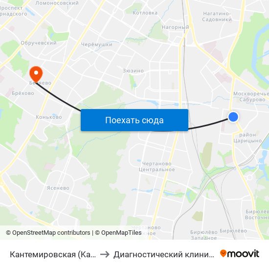 Кантемировская (Kantemirovskaya) to Диагностический клинический центр №1 map