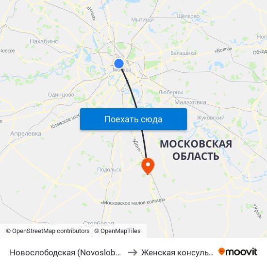 Новослободская (Novoslobodskaya) to Женская консультация map