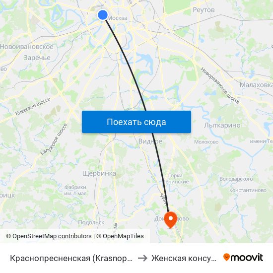 Краснопресненская (Krasnopresnenskaya) to Женская консультация map