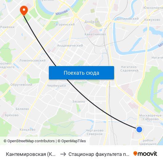 Кантемировская (Kantemirovskaya) to Стационар факультета почвоведения МГУ map