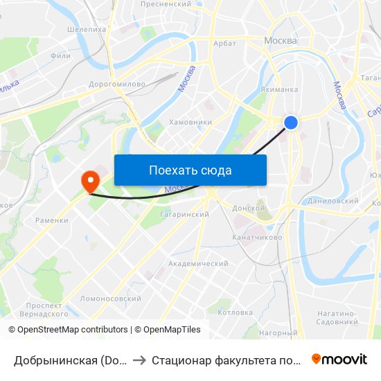 Добрынинская (Dobryninskaya) to Стационар факультета почвоведения МГУ map