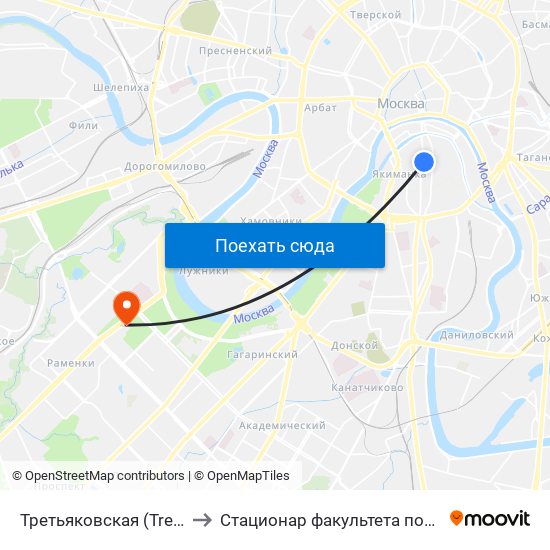 Третьяковская (Tretyakovskaya) to Стационар факультета почвоведения МГУ map