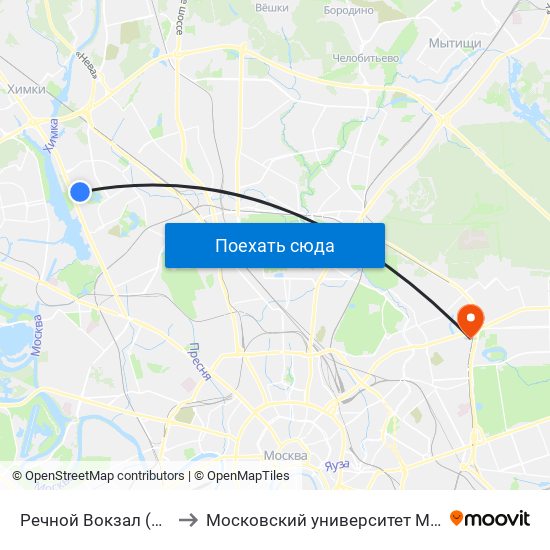 Речной Вокзал (Rechnoy Vokzal) to Московский университет МВД имени В.Я. Кикотя map