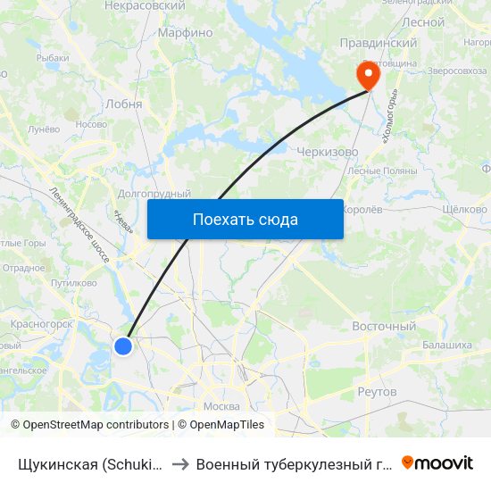 Щукинская (Schukinskaya) to Военный туберкулезный госпиталь map