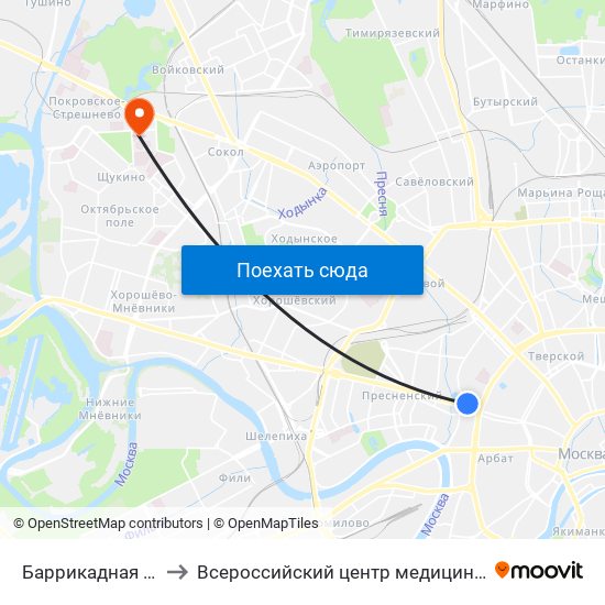 Баррикадная (Barrikadnaya) to Всероссийский центр медицины катастроф ФГУ «Защита» map