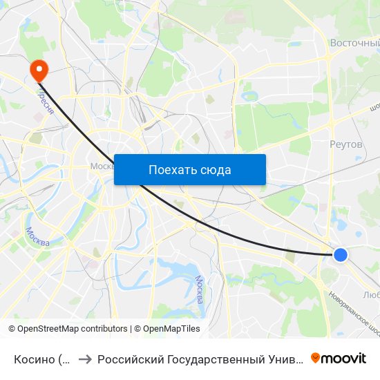 Косино (Kosino) to Российский Государственный Университет Правосудия map