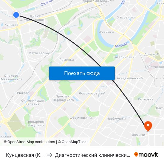 Кунцевская (Kuntsevskaya) to Диагностический клинический центр №1 филиал №3 map