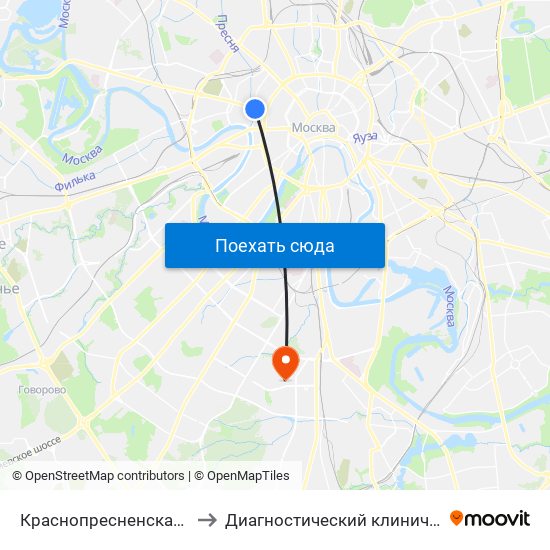Краснопресненская (Krasnopresnenskaya) to Диагностический клинический центр №1 филиал №3 map