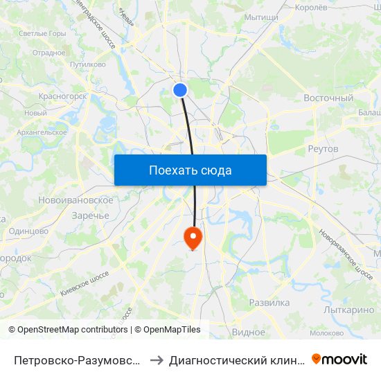 Петровско-Разумовская (Petrovsko-Razumovskaya) to Диагностический клинический центр №1 филиал №3 map