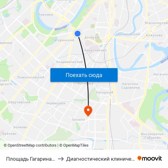 Площадь Гагарина (Ploschad Gagarina) to Диагностический клинический центр №1 филиал №3 map