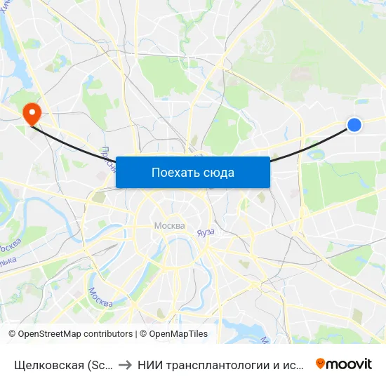 Щелковская (Schelkovskaya) to НИИ трансплантологии и искусственных органов map