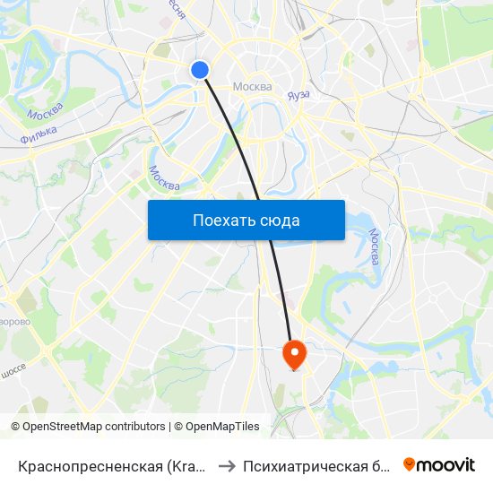 Краснопресненская (Krasnopresnenskaya) to Психиатрическая больница № 14 map
