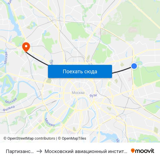 Партизанская (Partizanskaya) to Московский авиационный институт (национальный исследовательский университет) map