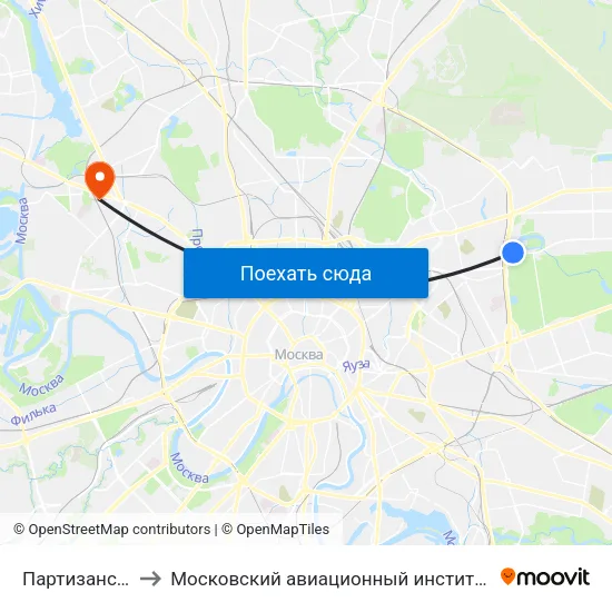 Партизанская (Partizanskaya) to Московский авиационный институт (национальный исследовательский университет) map