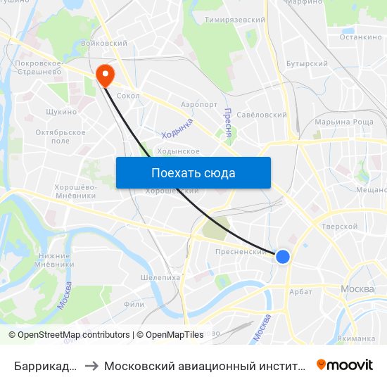 Баррикадная (Barrikadnaya) to Московский авиационный институт (национальный исследовательский университет) map