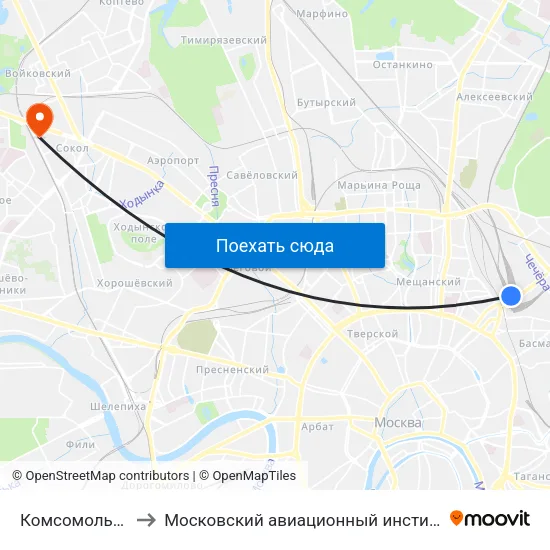 Комсомольская (Komsomolskaya) to Московский авиационный институт (национальный исследовательский университет) map